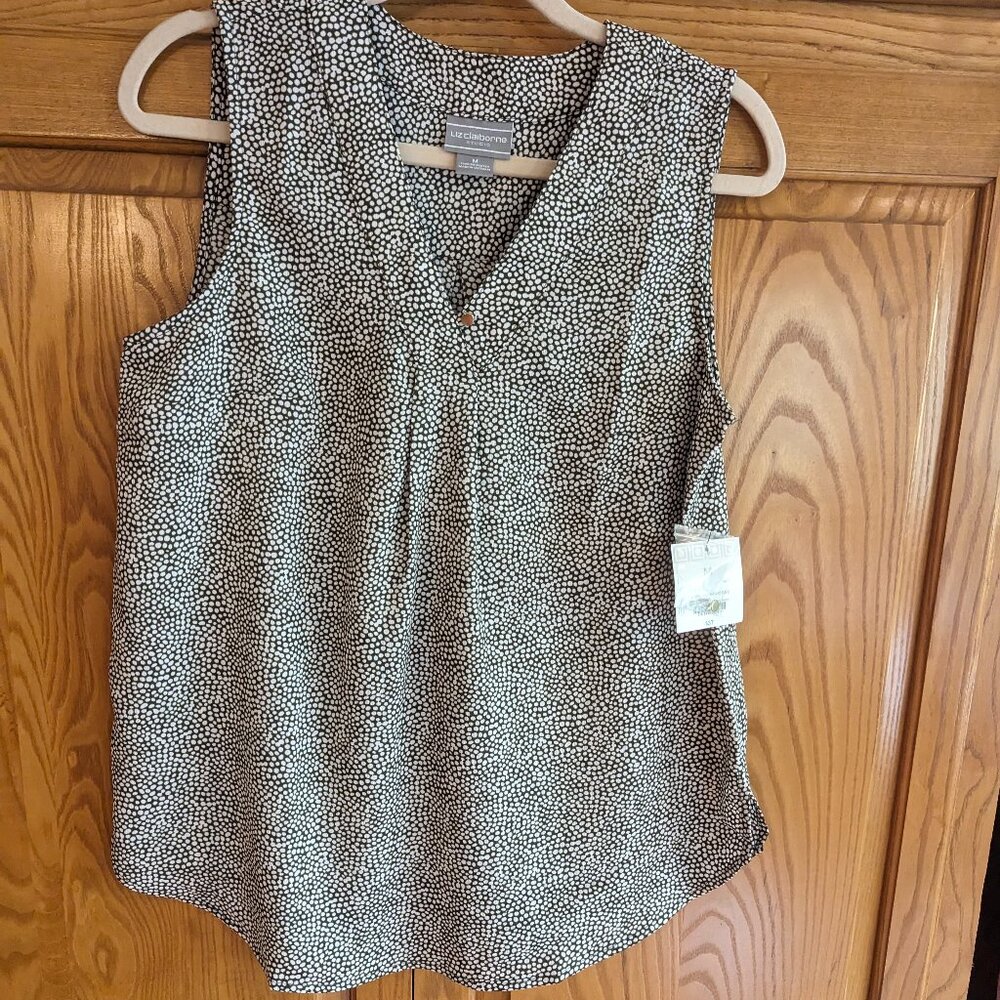 NWT Liz Claiborne Black Tunic w/ White Spots Size M